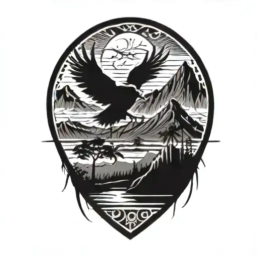 Phillipines And Eagle And Mountain Scene With Trees