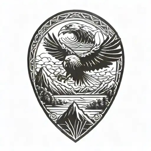 Phillipines And Eagle And Mountain Scene With Trees