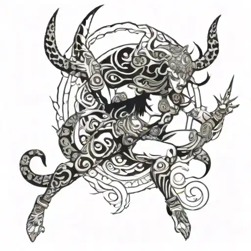 Girl In Golden Bikini Fighting A Demon With Tall Horns