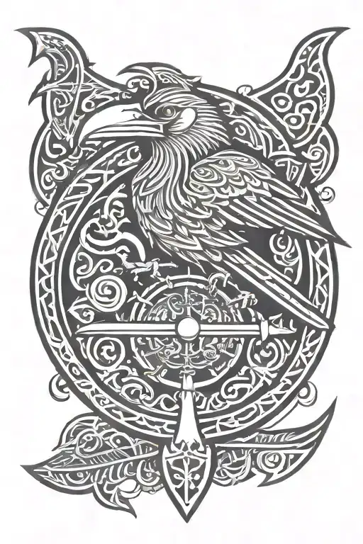 Viking Raven Dragonboat Round Shield Axe