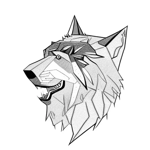 Giant Wolf Head Biting A Man In Hald