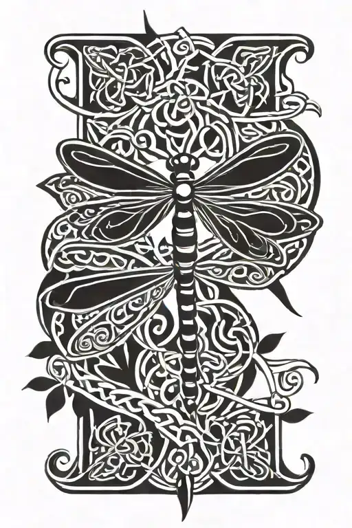 Celtic Dragonfly With Celtic Knot Clover