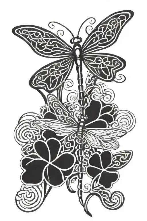 Celtic Dragonfly With Celtic Knot Clover
