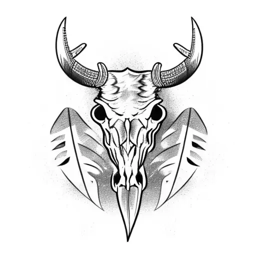 Country Bull Skull With Feathers