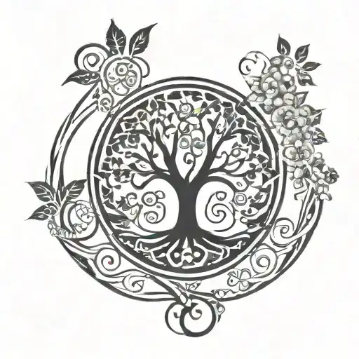 Tree Of Life Intertwined With Vines And Flowers