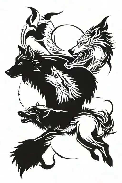 Two Wolves Fighting Each Other With Cosmic Background