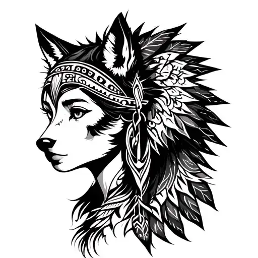 Wolf Headdress Tattoo Girl Wearing