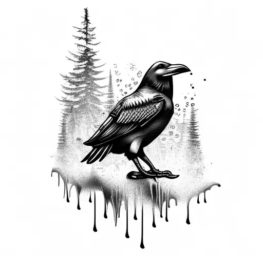 Wet Raven Sitting On Moose