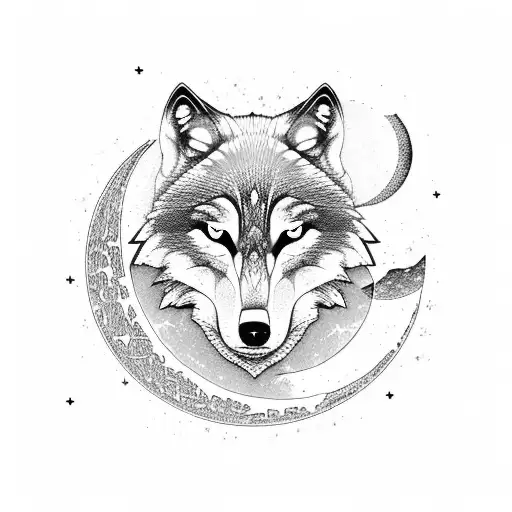 Wolf Face Surrounded By Trees And Mountains With The Moon And Smoke
