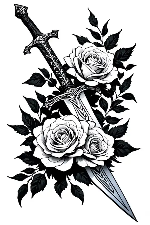 Sword And Roses Suminagashi
