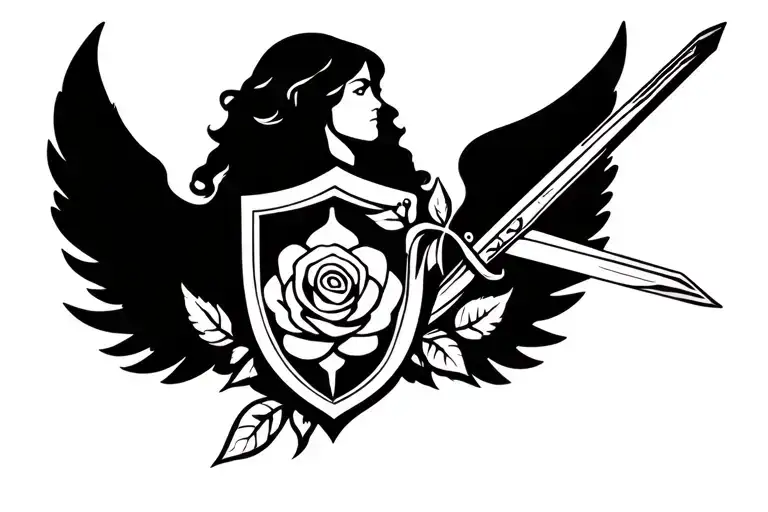 Guardian Angel With A Sword And Rose Sheild