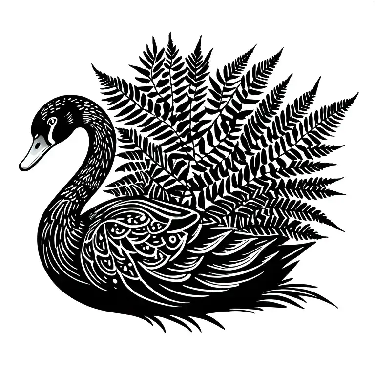 Black Swan With Newzealand Fern