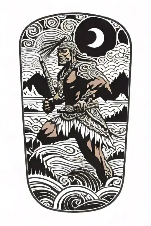 A Polynesian Warrior With Landscapes Like Mt Edna