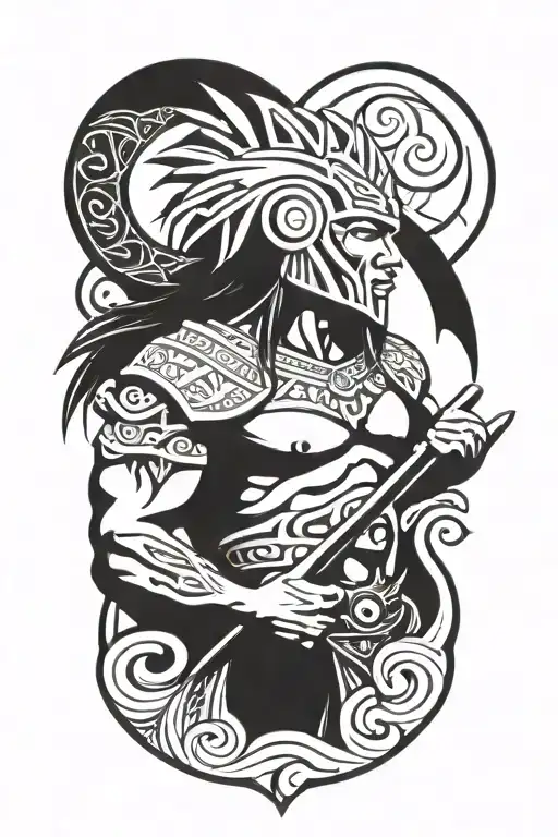 A Polynesian Warrior With Ocean Animals Representing Different