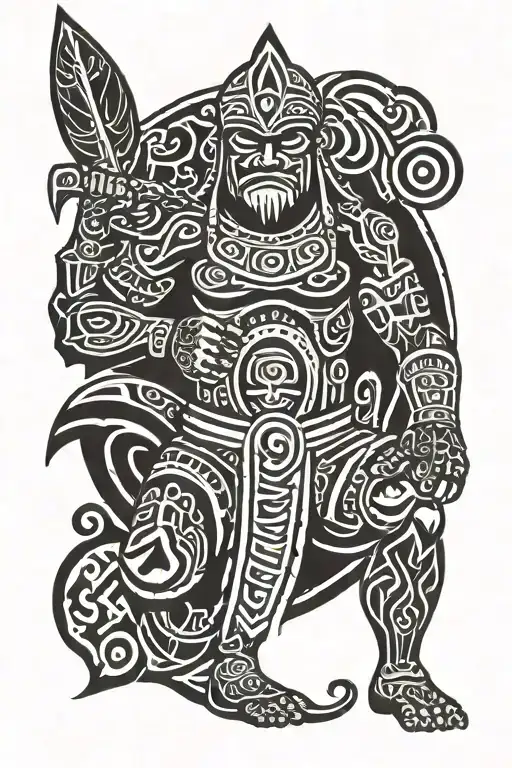 Polynesian Tiki Warrior Meditating