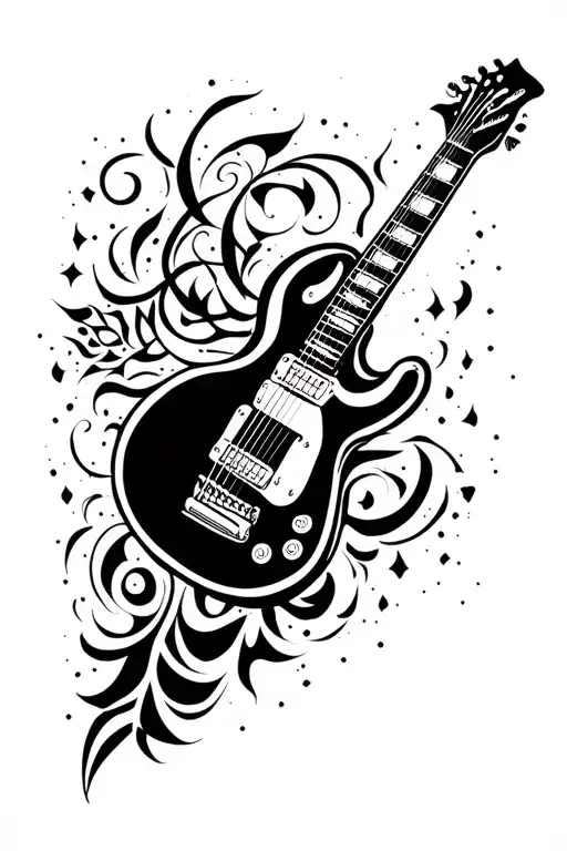 Guitar Sleeve Tattoo Featuring Iconic Symbols