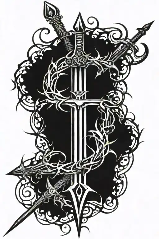Brambles Intertwining Thorns With A Sword In The Center
