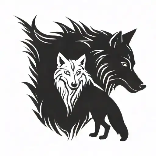 One White Wolf Howling With Black Wolf Inside Representing The Client's Love For Nature