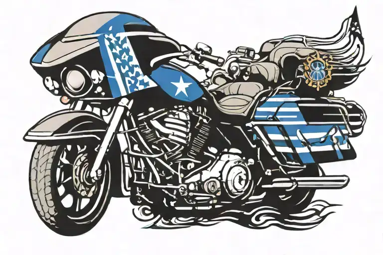 Harley Road Glide With Thin Blue Line Flag