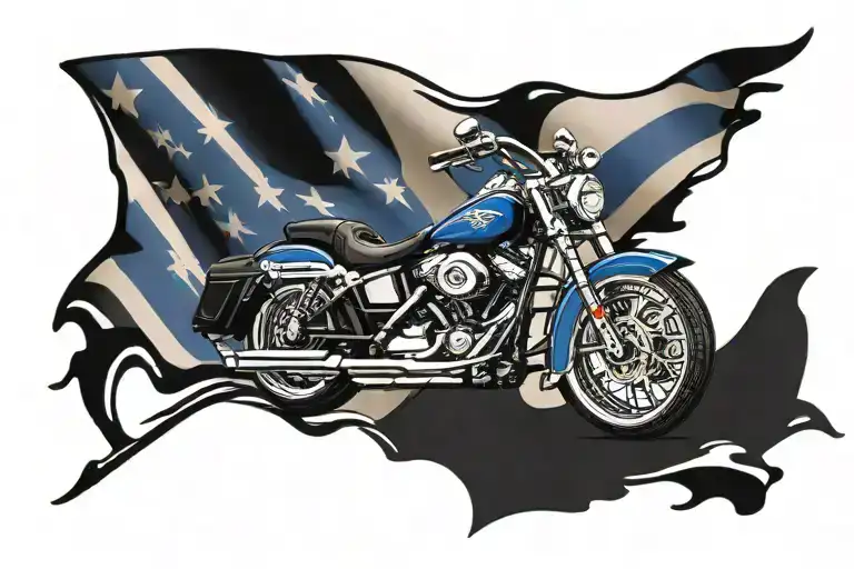 Thin Blue Line Flag Coming Out Of Harley Davidson Motorcycle