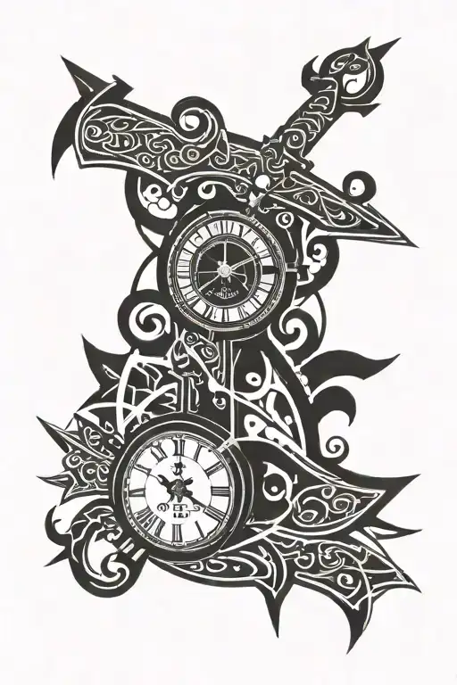 Sword And Clock With Written Name Written