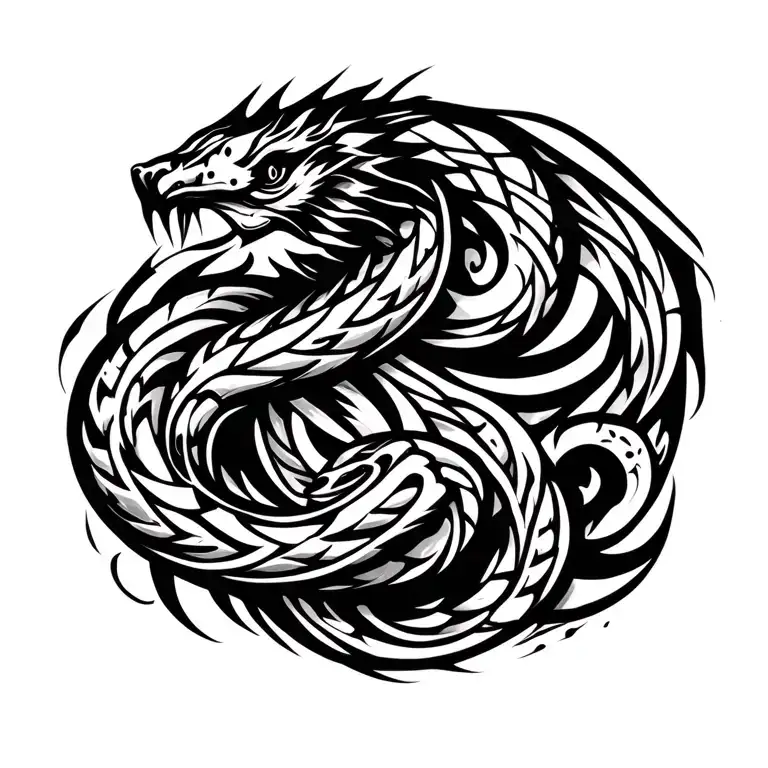 Aztec Serpent Curling Up Mid Back