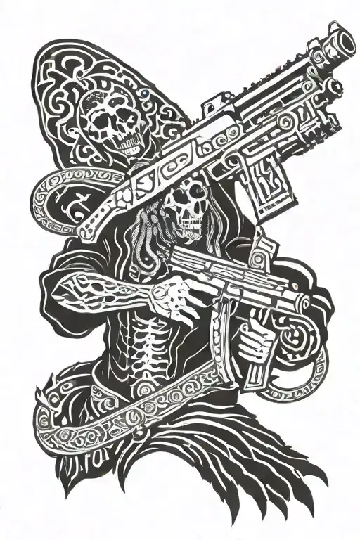 Santa Muerte Holding Ak 47 Gun