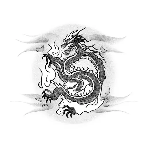 Dragon With Smoke And Flames