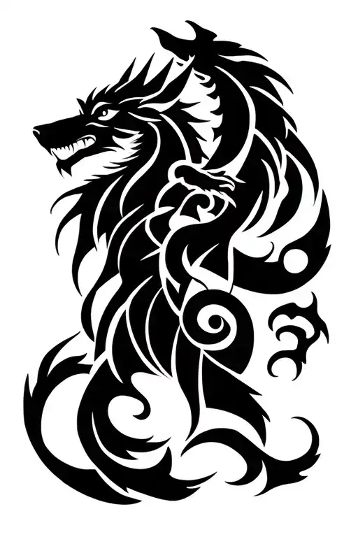 Wolf And Dragon Embracing Each Other