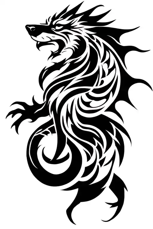 Wolf And Dragon Embracing Each Other