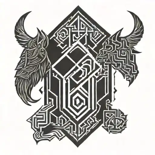 Neo-runic Space Viking Geometry For Neck And Shoulder