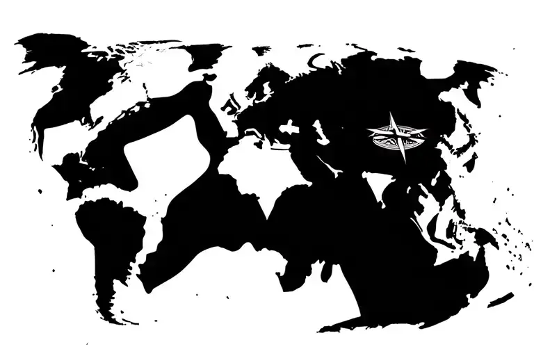 World Map Compass Plane Taking