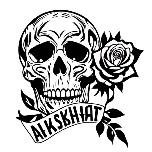 Skull With Rose In Its Mouth And Skull Have Name Akshat Graves On It