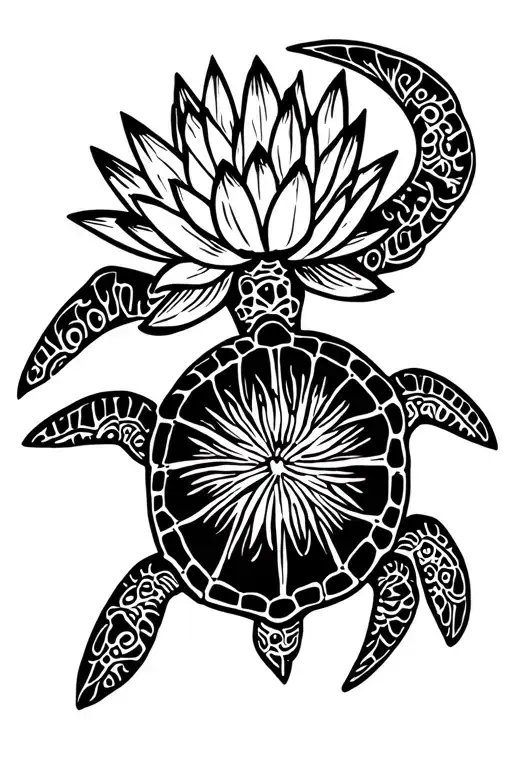 Waterlily Inside Of Sea Turtle Swimming Visayan Tribal