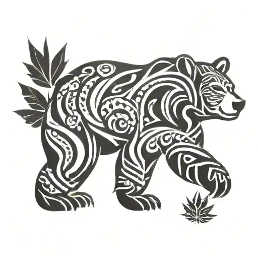 Bear And Marijuana Leaves