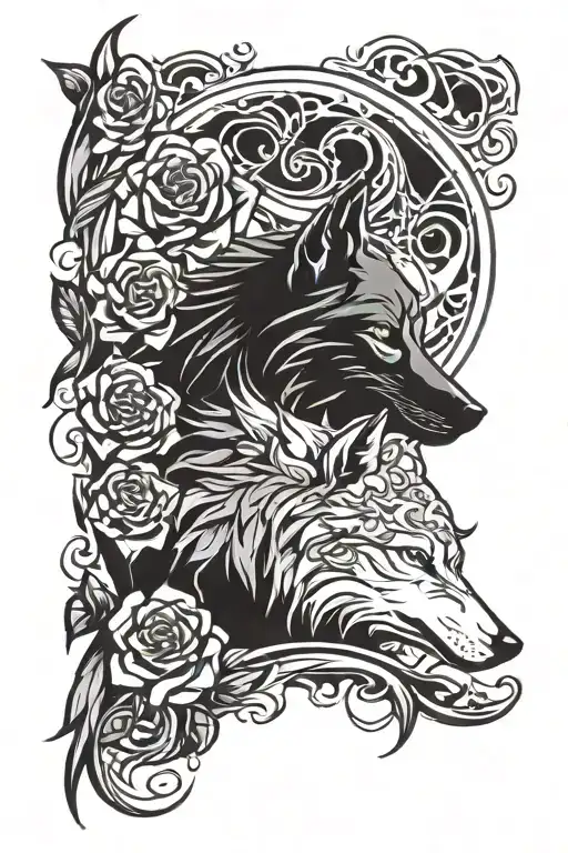 Roses And Wolf Howling At The Moon