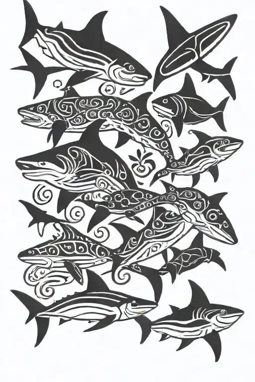 Polinesian Tatttoo Shark Turtle Dolphin Ray Marlin