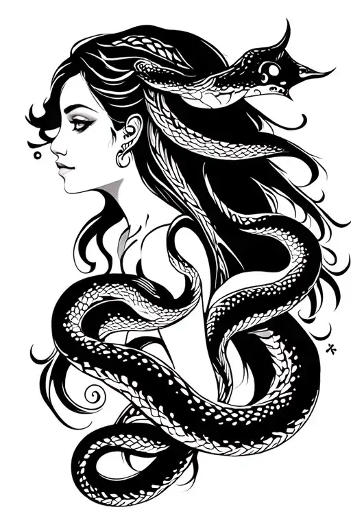 Inscription Beautiful Girl With Snakes