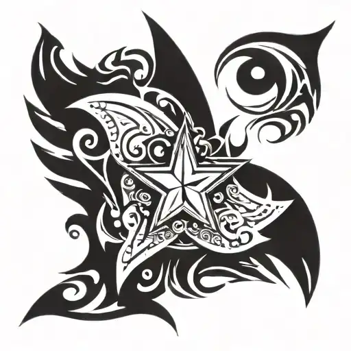 A Black Star With Wings On The Sides