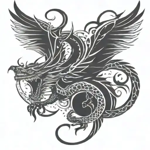 Black Dragon Back Tattoo Wings Spread
