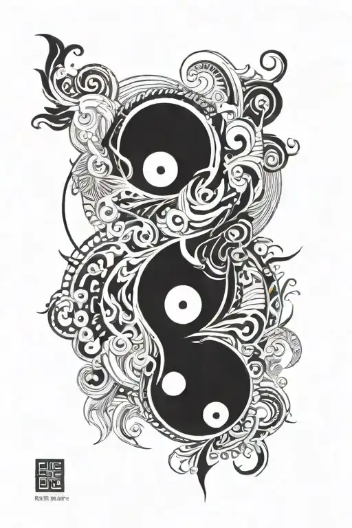 Yin Yang Symbol Fused And A Mixture Of Suminagashi