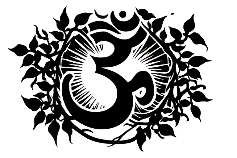 Vines Tied Around The Forearm Surrounding A Aum Sign That Has A Small Sun Behind It