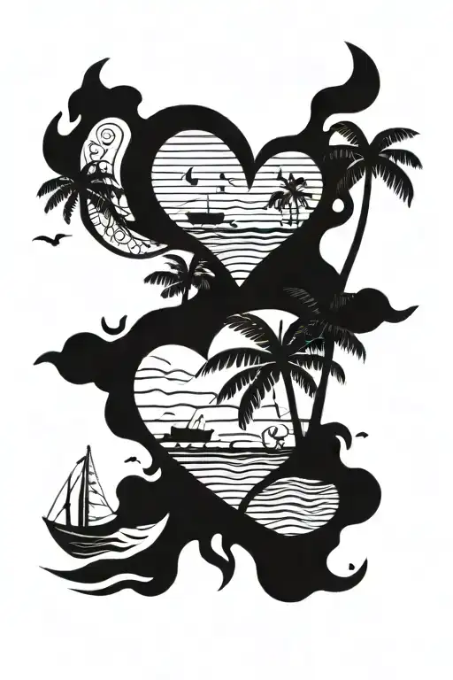 Heart And Beach Scene With Palm