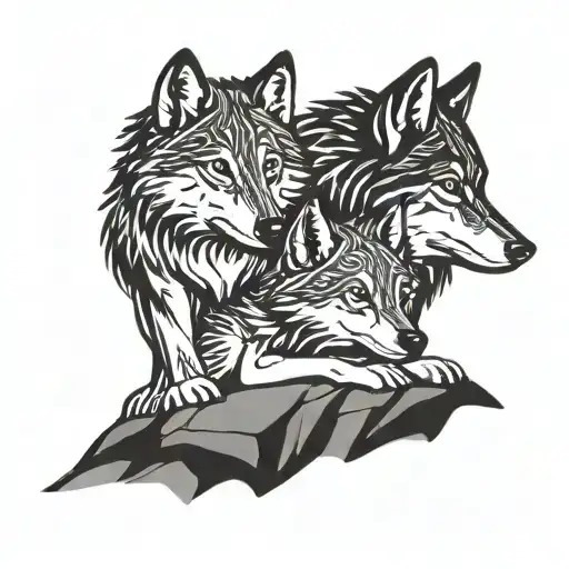 3 Little Wolves Playing On The Rocks