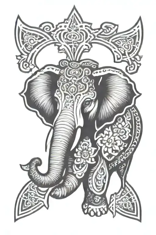 An Elephent Face Staring Straight Inside A Traditional Lotus Flower