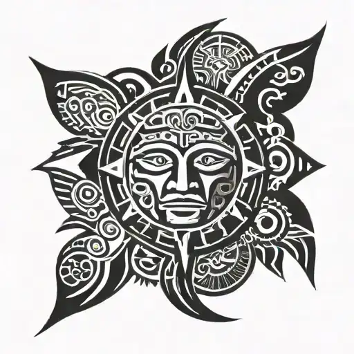 Tribal Tattoo Design Featuring Aztec Calendar Face