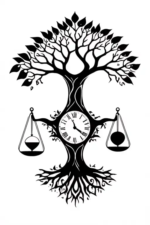 Tree Of Life Growing To Show My Family Clock And Scale Hour Glass