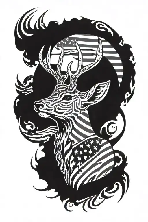 Deer Hunting And American Flag Intertwined
