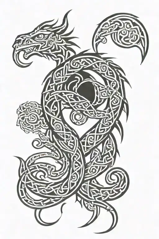 Celtic Dragon Intertwined With Shamrocks And Celtic Knots