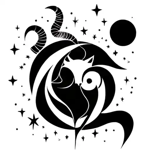 Capricorn And Aries With Stars And Moon Merging Together